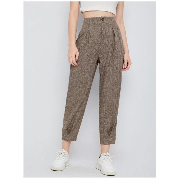NWOT High Waist Fold Pleat Marled Knit Cropped Pants - Picture 1 of 3